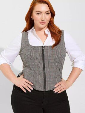 Torrid Black Zip Front Corset Top 0X Square Neck Plus Size Bustier Style